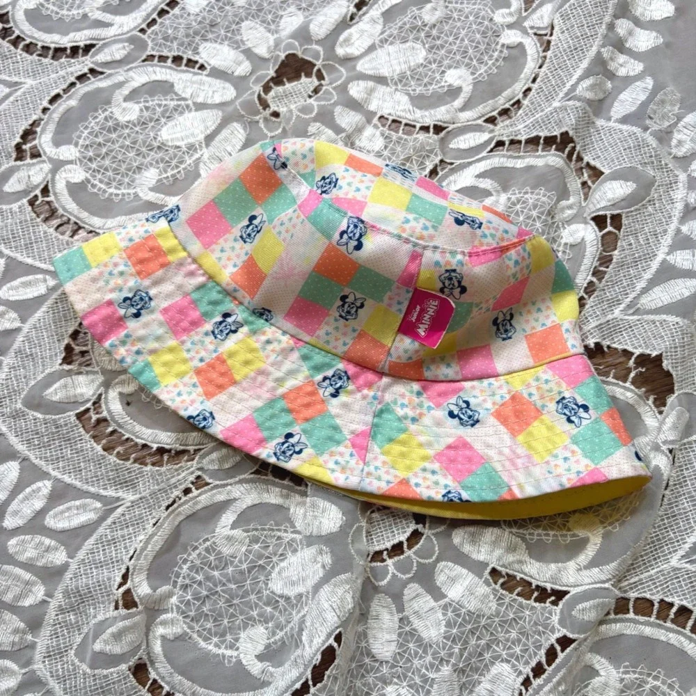 Disney Junior Minnie Mouse Kids Patchwork Bucket Hat Pastel Pink Yellow